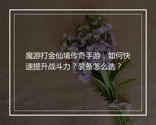 魔游打金仙境传奇手游，如何快速提升战斗力？装备怎么选？