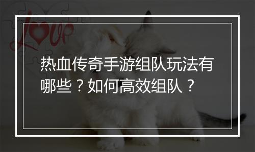 热血传奇手游组队玩法有哪些？如何高效组队？