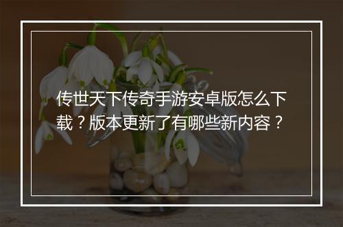 传世天下传奇手游安卓版怎么下载？版本更新了有哪些新内容？