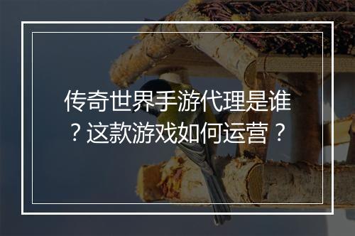 传奇世界手游代理是谁？这款游戏如何运营？