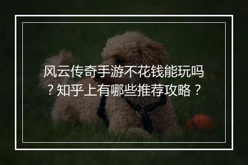 风云传奇手游不花钱能玩吗？知乎上有哪些推荐攻略？