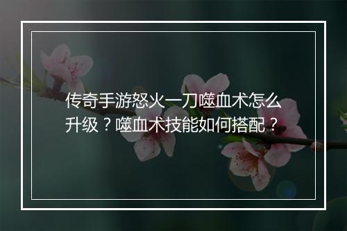 传奇手游怒火一刀噬血术怎么升级？噬血术技能如何搭配？