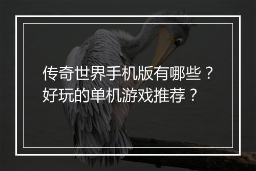 传奇世界手机版有哪些？好玩的单机游戏推荐？