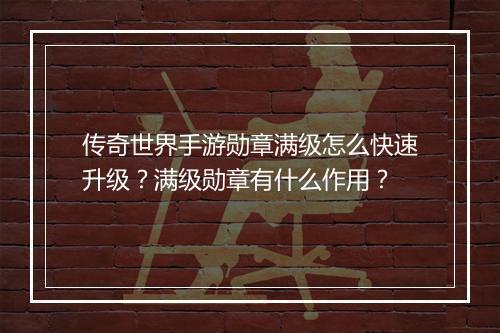 传奇世界手游勋章满级怎么快速升级？满级勋章有什么作用？