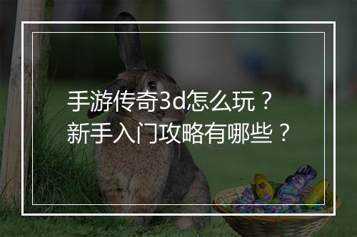 手游传奇3d怎么玩？新手入门攻略有哪些？