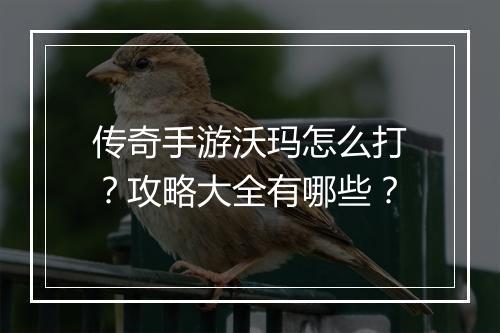 传奇手游沃玛怎么打？攻略大全有哪些？