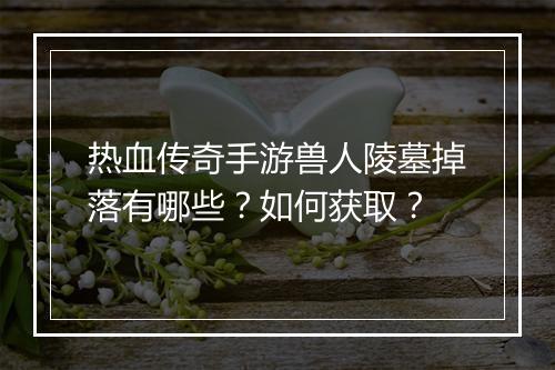 热血传奇手游兽人陵墓掉落有哪些？如何获取？