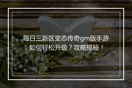 每日三新区变态传奇gm版手游，如何轻松升级？攻略揭秘！