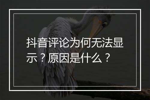 抖音评论为何无法显示？原因是什么？