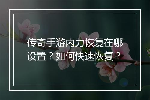 传奇手游内力恢复在哪设置？如何快速恢复？