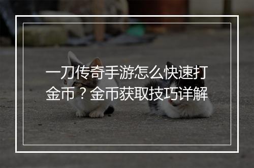 一刀传奇手游怎么快速打金币？金币获取技巧详解