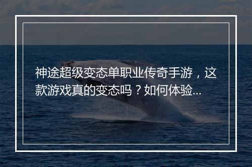神途超级变态单职业传奇手游，这款游戏真的变态吗？如何体验？