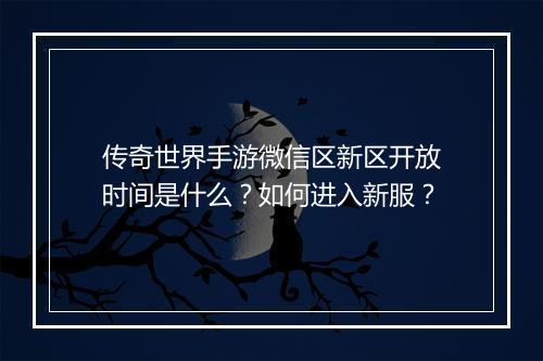 传奇世界手游微信区新区开放时间是什么？如何进入新服？