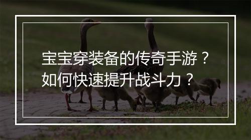 宝宝穿装备的传奇手游？如何快速提升战斗力？