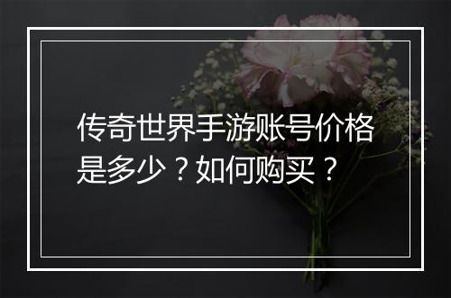传奇世界手游账号价格是多少？如何购买？