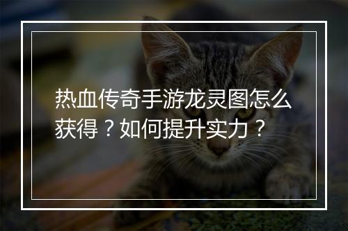 热血传奇手游龙灵图怎么获得？如何提升实力？