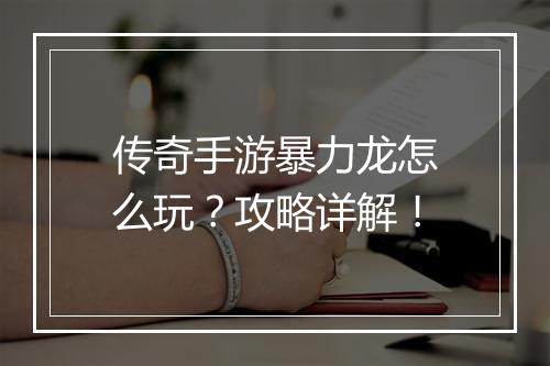 传奇手游暴力龙怎么玩？攻略详解！