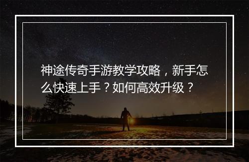 神途传奇手游教学攻略，新手怎么快速上手？如何高效升级？
