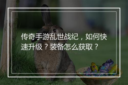 传奇手游乱世战纪，如何快速升级？装备怎么获取？