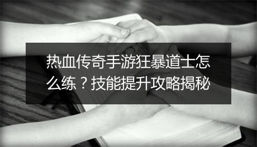 热血传奇手游狂暴道士怎么练？技能提升攻略揭秘