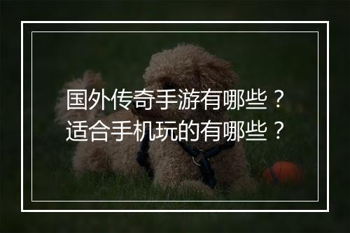 国外传奇手游有哪些？适合手机玩的有哪些？