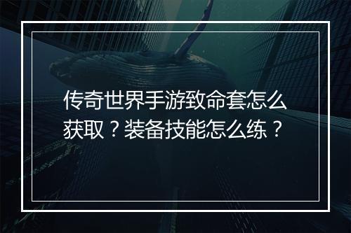 传奇世界手游致命套怎么获取？装备技能怎么练？