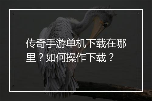 传奇手游单机下载在哪里？如何操作下载？