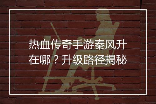 热血传奇手游秦风升在哪？升级路径揭秘