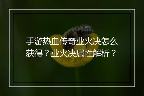 手游热血传奇业火决怎么获得？业火决属性解析？