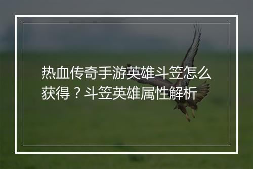 热血传奇手游英雄斗笠怎么获得？斗笠英雄属性解析