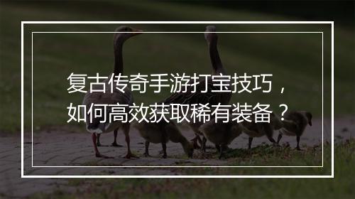 复古传奇手游打宝技巧，如何高效获取稀有装备？