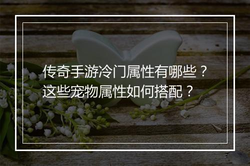 传奇手游冷门属性有哪些？这些宠物属性如何搭配？