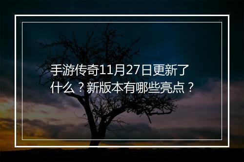 手游传奇11月27日更新了什么？新版本有哪些亮点？