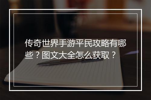 传奇世界手游平民攻略有哪些？图文大全怎么获取？