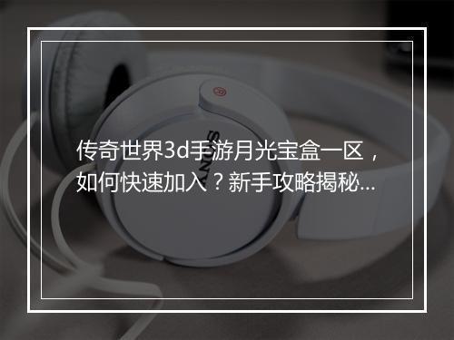 传奇世界3d手游月光宝盒一区，如何快速加入？新手攻略揭秘！