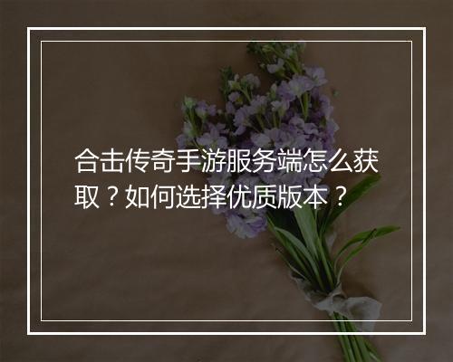 合击传奇手游服务端怎么获取？如何选择优质版本？