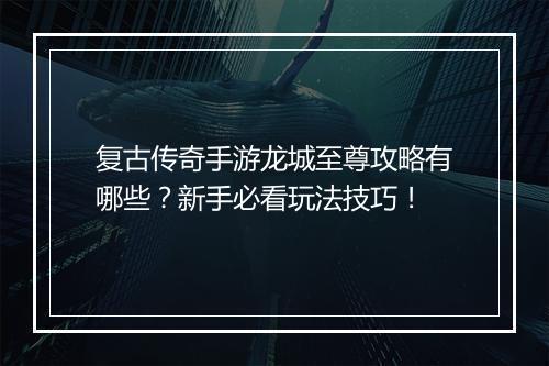 复古传奇手游龙城至尊攻略有哪些？新手必看玩法技巧！