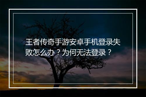 王者传奇手游安卓手机登录失败怎么办？为何无法登录？