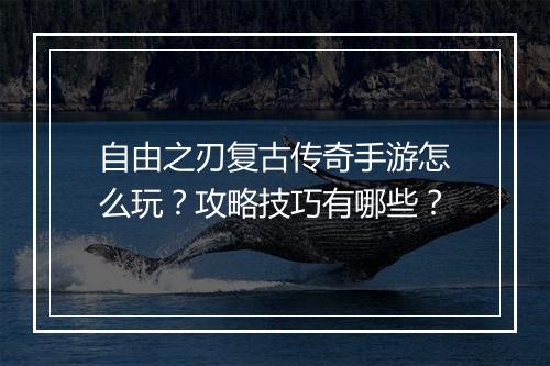 自由之刃复古传奇手游怎么玩？攻略技巧有哪些？