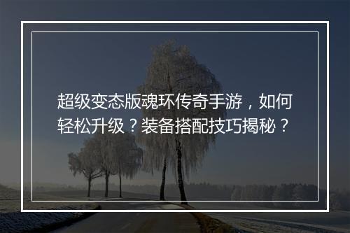 超级变态版魂环传奇手游，如何轻松升级？装备搭配技巧揭秘？