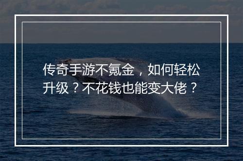 传奇手游不氪金，如何轻松升级？不花钱也能变大佬？