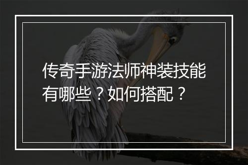 传奇手游法师神装技能有哪些？如何搭配？