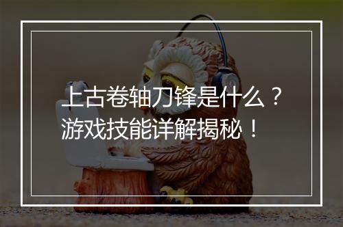 上古卷轴刀锋是什么？游戏技能详解揭秘！