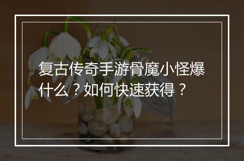 复古传奇手游骨魔小怪爆什么？如何快速获得？
