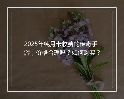 2025年纯月卡收费的传奇手游，价格合理吗？如何购买？