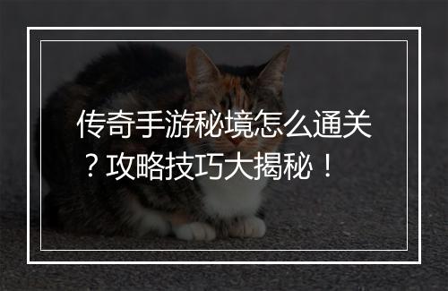 传奇手游秘境怎么通关？攻略技巧大揭秘！