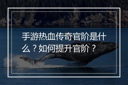 手游热血传奇官阶是什么？如何提升官阶？