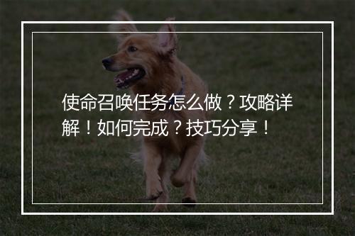 使命召唤任务怎么做？攻略详解！如何完成？技巧分享！