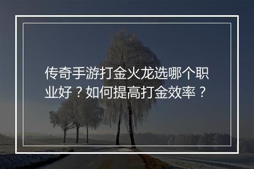 传奇手游打金火龙选哪个职业好？如何提高打金效率？