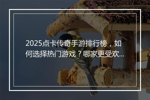 2025点卡传奇手游排行榜，如何选择热门游戏？哪家更受欢迎？